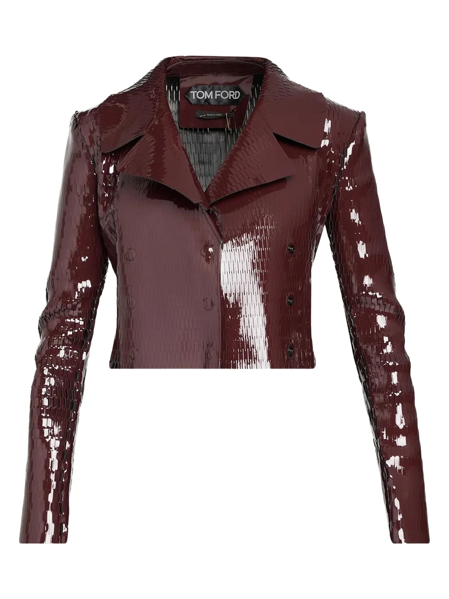 Tom Ford Perforated Patent Leather Crop Double-Breasted Jacket