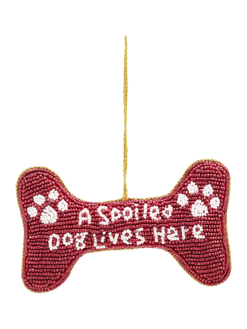 Sudha Pennathur A Spoiled Dog Lives Here Beaded Glass Ornament