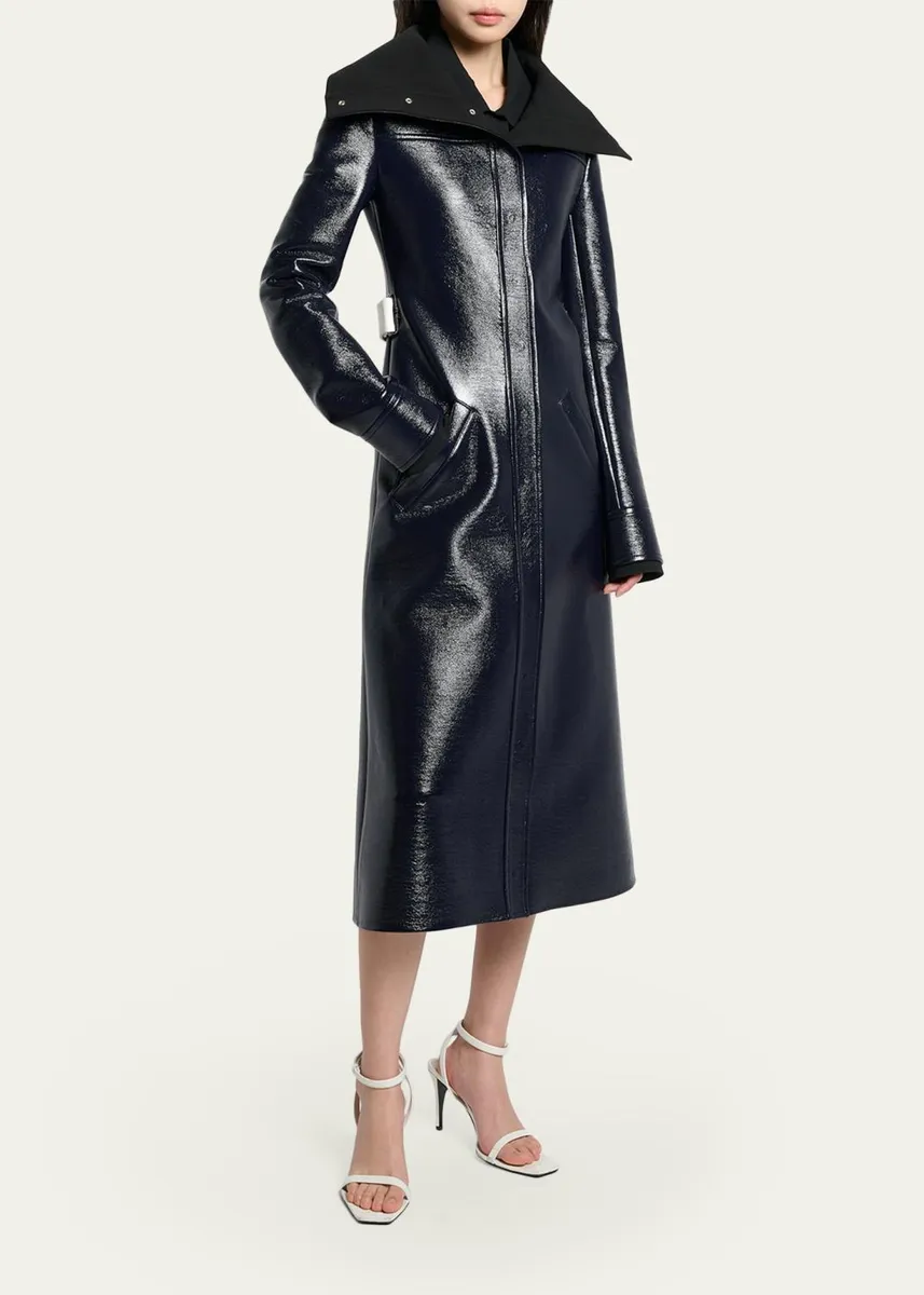 Courrèges High-Collar Shiny Vinyl Long Trench Coat | Thumbnail 2 Courrèges High-Collar Shiny Vinyl Long Trench Coat | Thumbnail 2