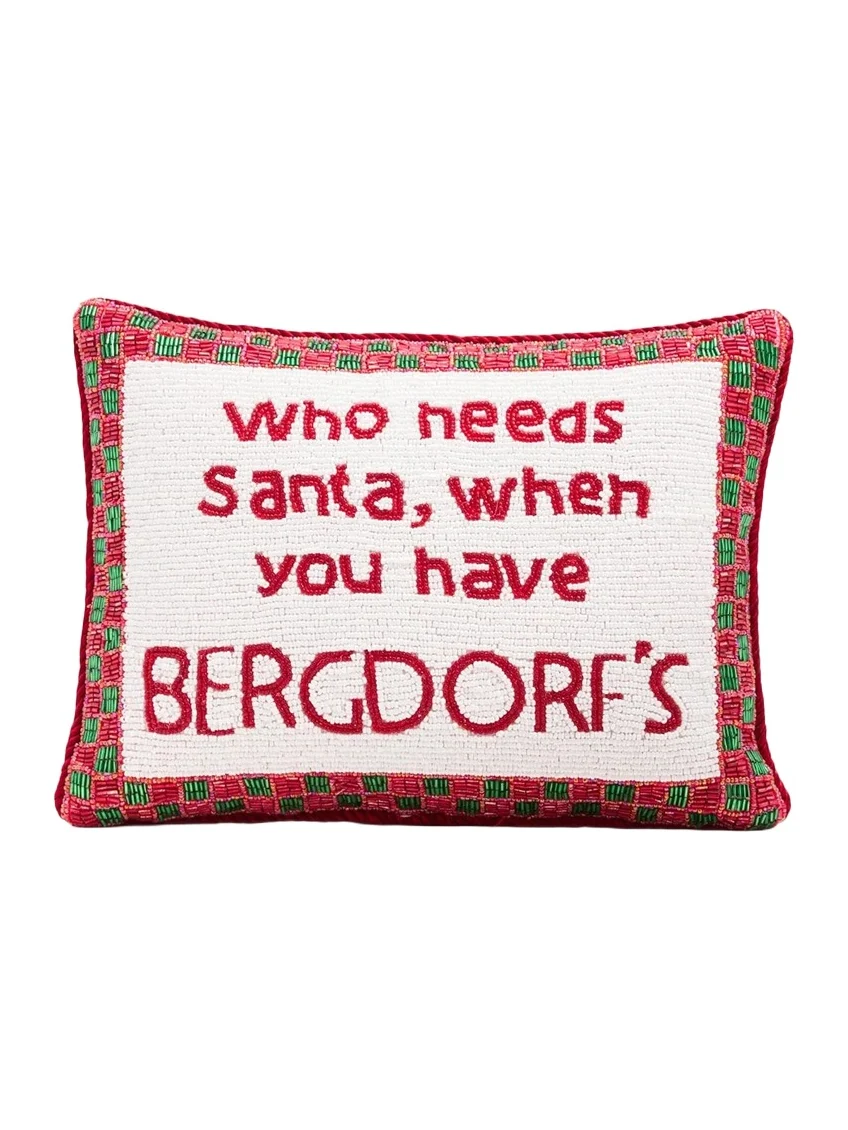 Sudha Pennathur "Who Needs Santa When You Have Bergdorf's" Beaded Christmas Pillow, 9" x 12"