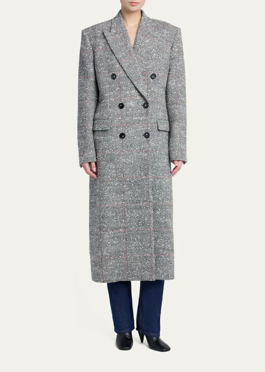 Stella McCartney Double-Breasted Check Boucle Long Coat | Thumbnail 2