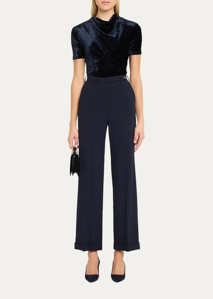 Giorgio Armani Cowl-Neck Draped Velvet Short-Sleeve Top | Thumbnail 2 Giorgio Armani Cowl-Neck Draped Velvet Short-Sleeve Top | Thumbnail 2