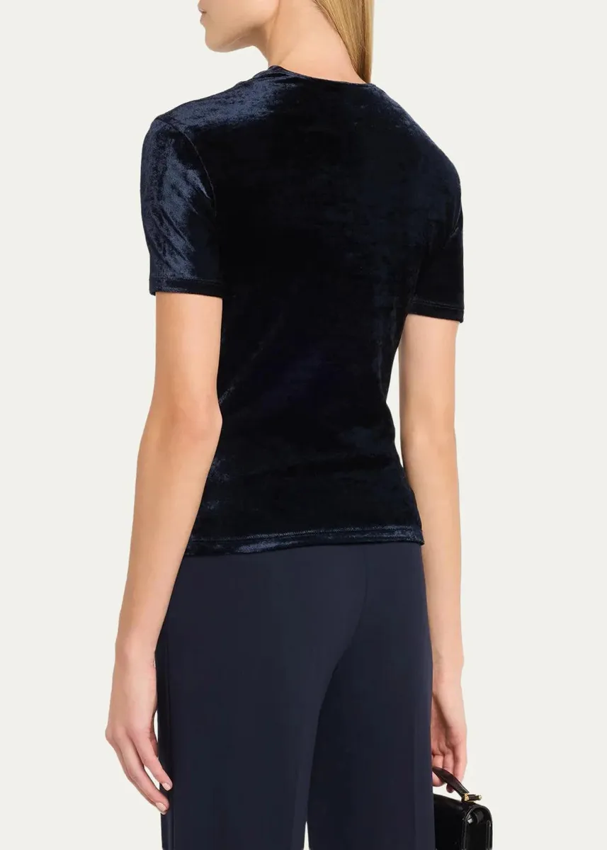 Giorgio Armani Cowl-Neck Draped Velvet Short-Sleeve Top | Thumbnail 3 Giorgio Armani Cowl-Neck Draped Velvet Short-Sleeve Top | Thumbnail 3