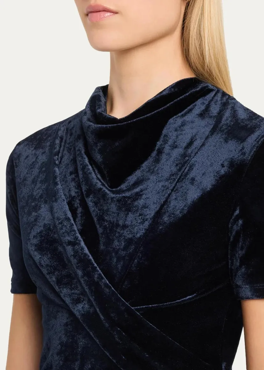 Giorgio Armani Cowl-Neck Draped Velvet Short-Sleeve Top | Thumbnail 5 Giorgio Armani Cowl-Neck Draped Velvet Short-Sleeve Top | Thumbnail 5