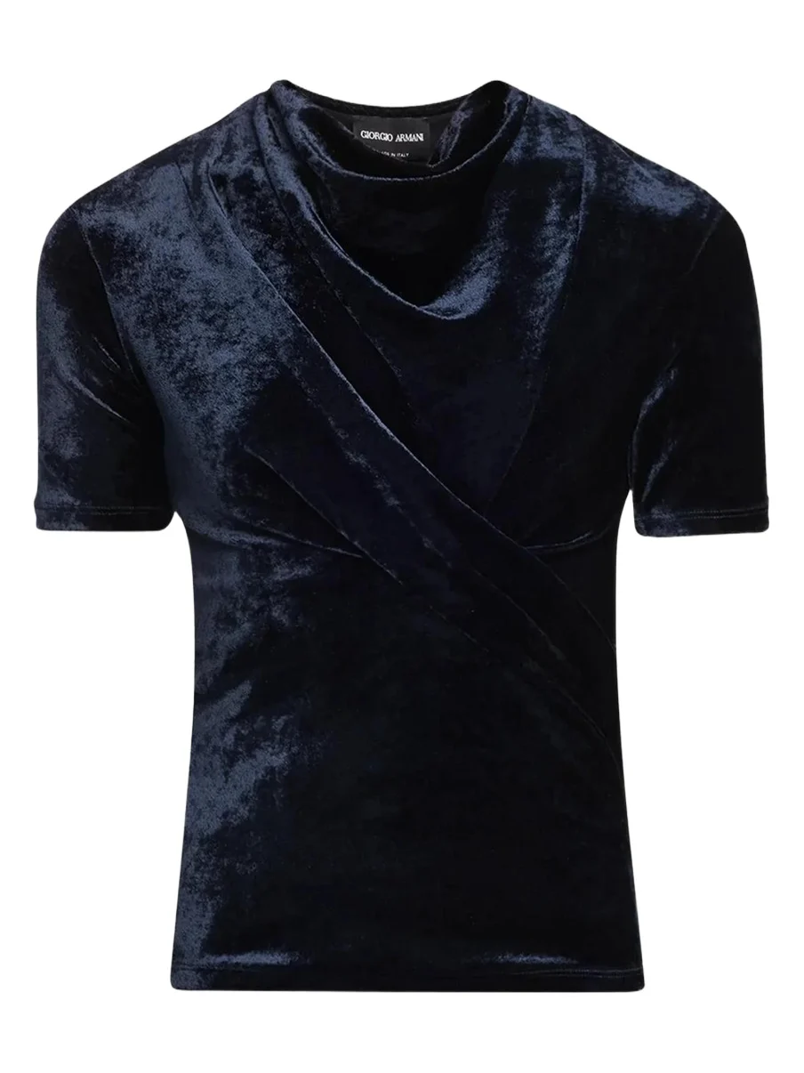 Giorgio Armani Cowl-Neck Draped Velvet Short-Sleeve Top | Thumbnail 1 Giorgio Armani Cowl-Neck Draped Velvet Short-Sleeve Top | Thumbnail 1