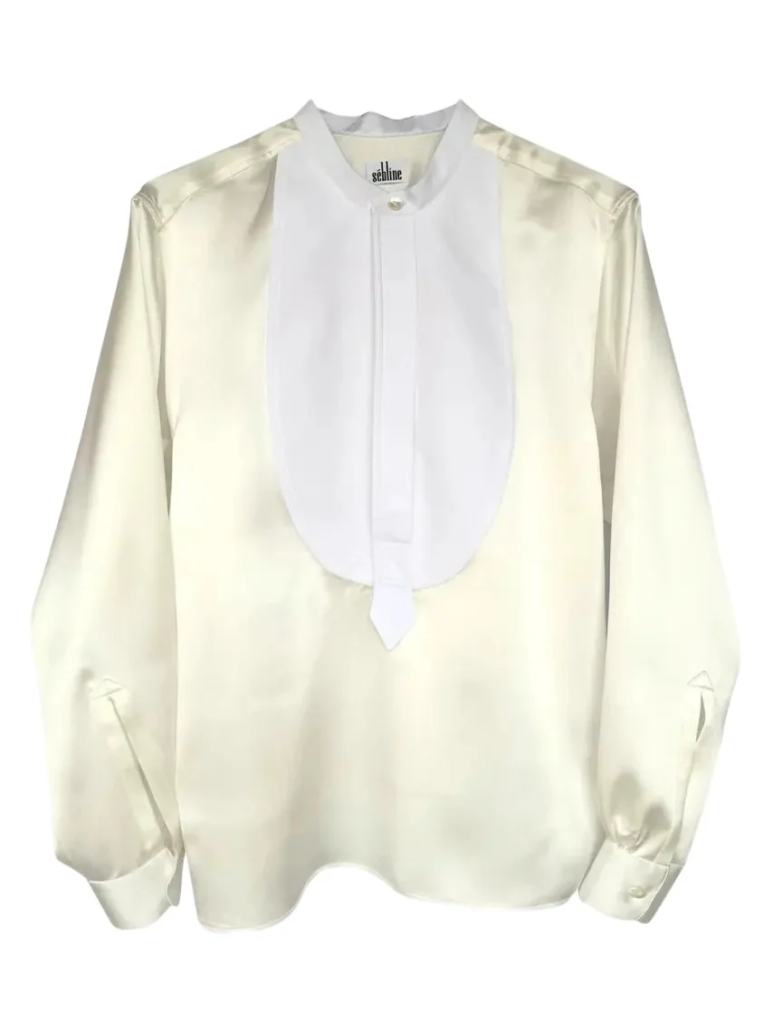 SÉBLINE Painter Cotton Poplin Bib Satin Shirt