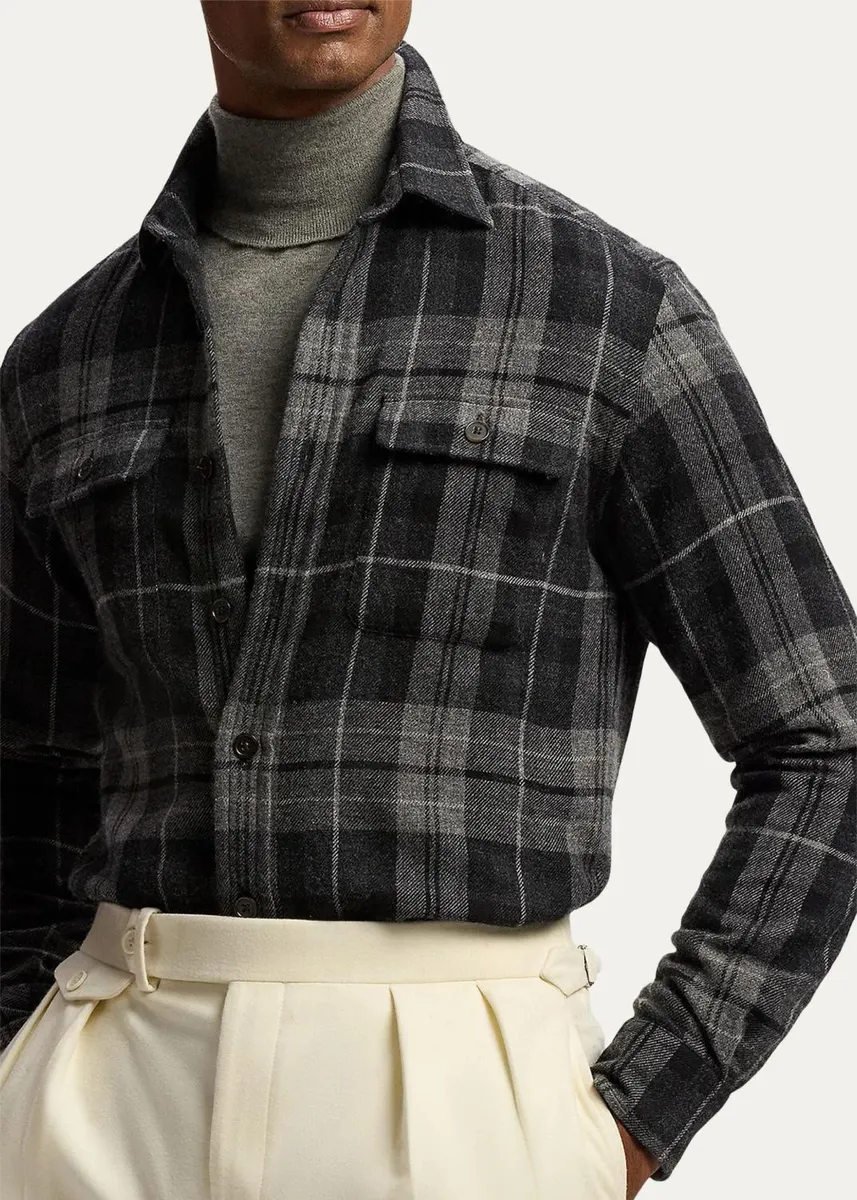 Ralph Lauren Purple Label Men's Plaid Wool-Cashmere Overshirt | Thumbnail 4 Ralph Lauren Purple Label Men's Plaid Wool-Cashmere Overshirt | Thumbnail 4