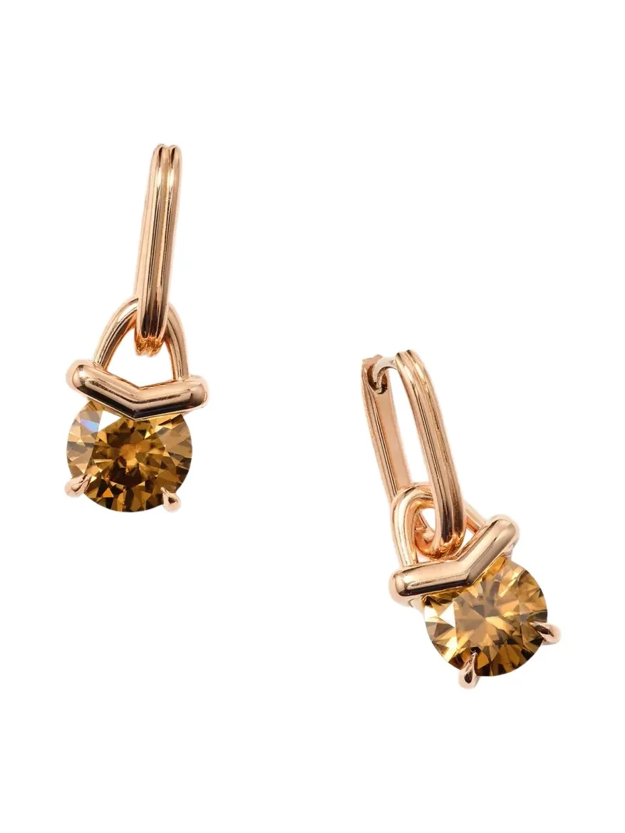 NAK ARMSTRONG 20K Yellow Gold Chevron Huggie Earrings with Brown zircon