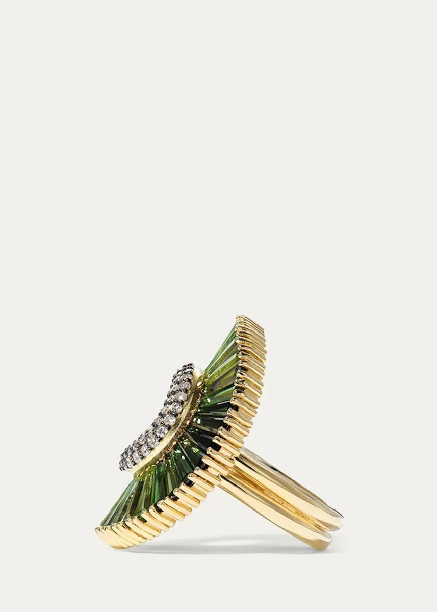 NAK ARMSTRONG 18K Yellow Gold Sensu Pleated Collar Ring with Gemstones | Thumbnail 2