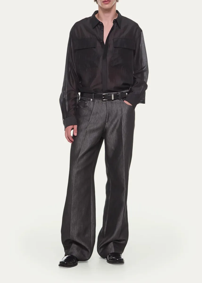 Helmut Lang Men's Sheer Cargo-Pocket Button-Front Shirt | Thumbnail 2 Helmut Lang Men's Sheer Cargo-Pocket Button-Front Shirt | Thumbnail 2