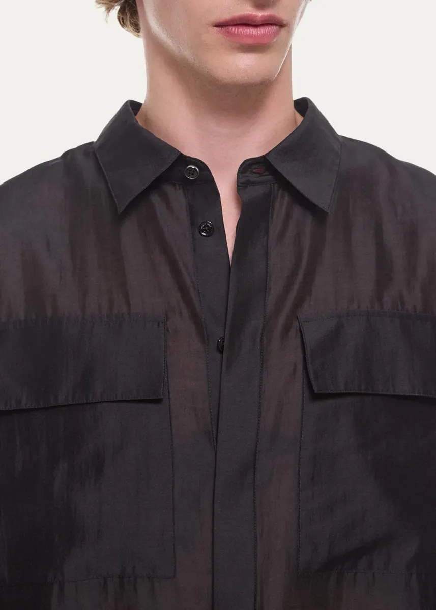 Helmut Lang Men's Sheer Cargo-Pocket Button-Front Shirt | Thumbnail 3 Helmut Lang Men's Sheer Cargo-Pocket Button-Front Shirt | Thumbnail 3