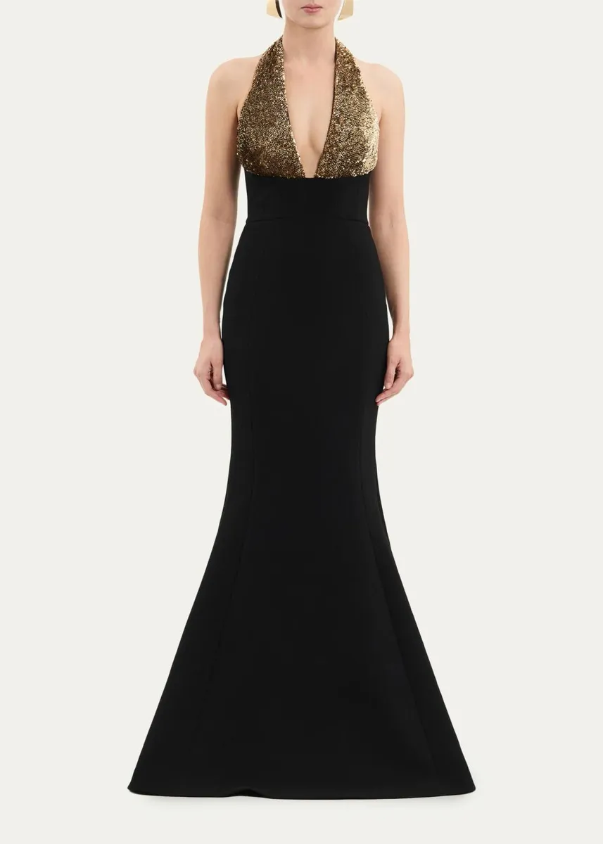 Rebecca Vallance Cambridge Sequin Halter Mermaid Gown | Thumbnail 2