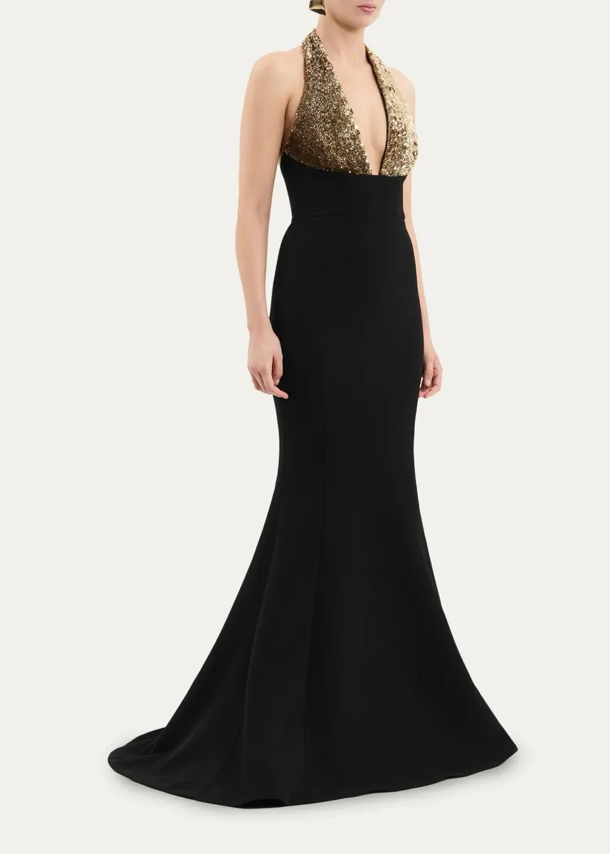 Rebecca Vallance Cambridge Sequin Halter Mermaid Gown | Thumbnail 4