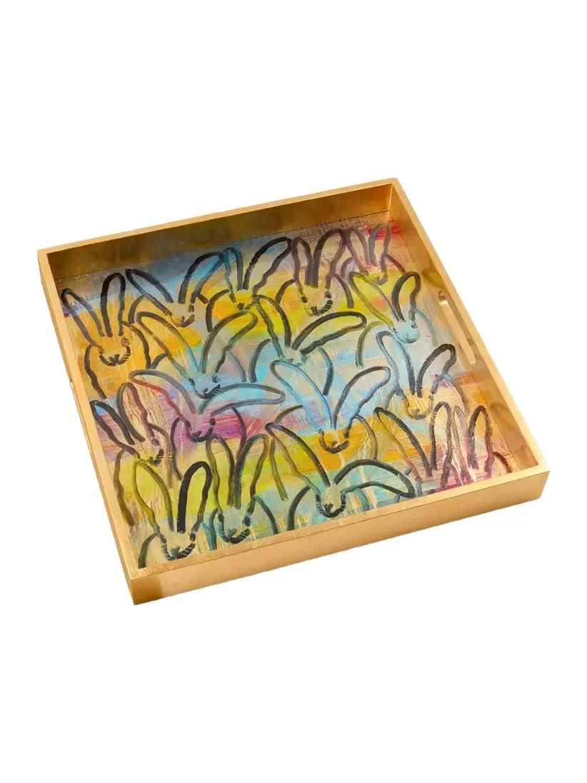 Hunt Slonem Glam Bunny Gold Leaf Serving Tray
