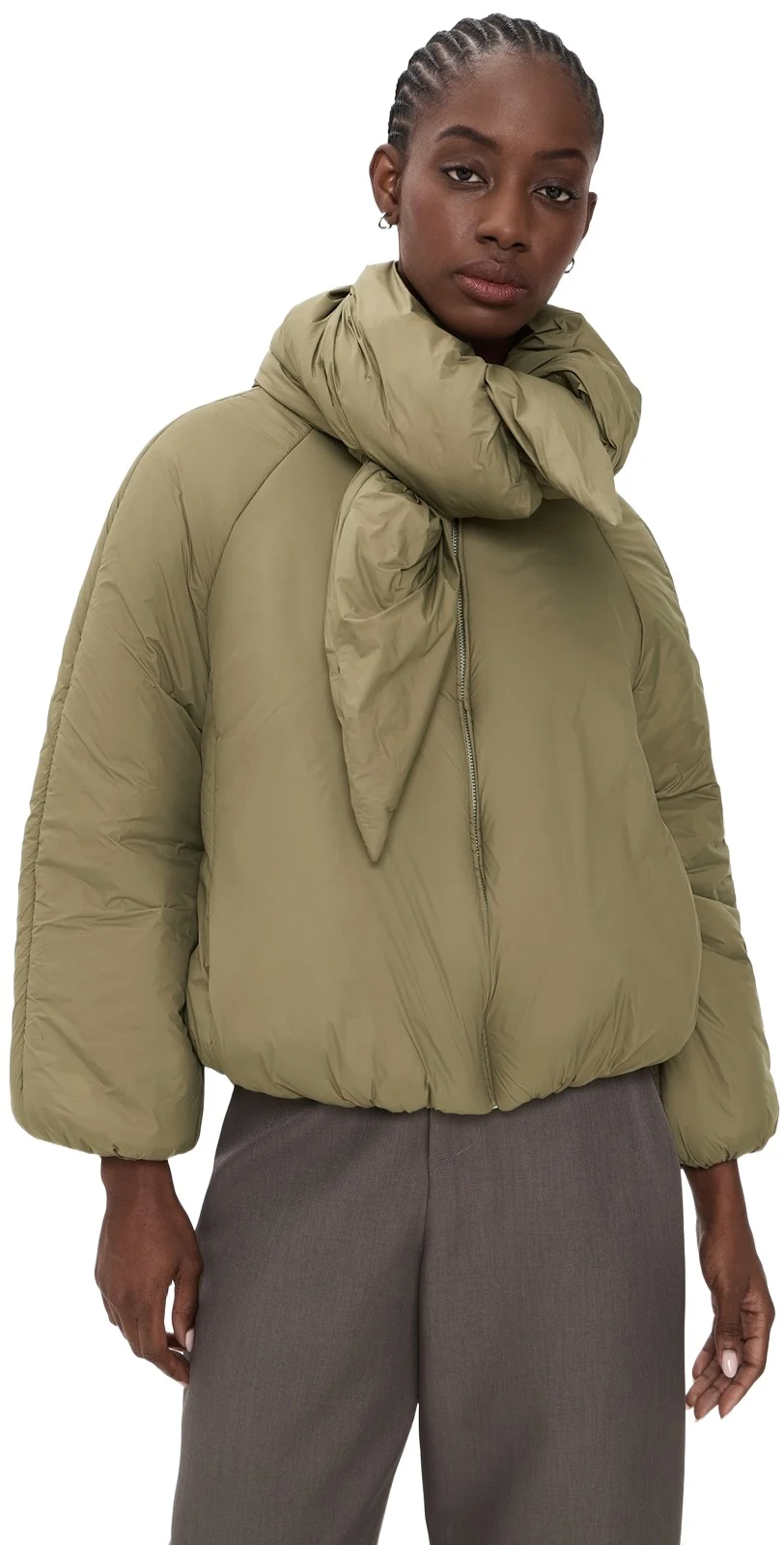 MEIMEIJ Cropped Quilted Scarf Collar Puffer Jacket