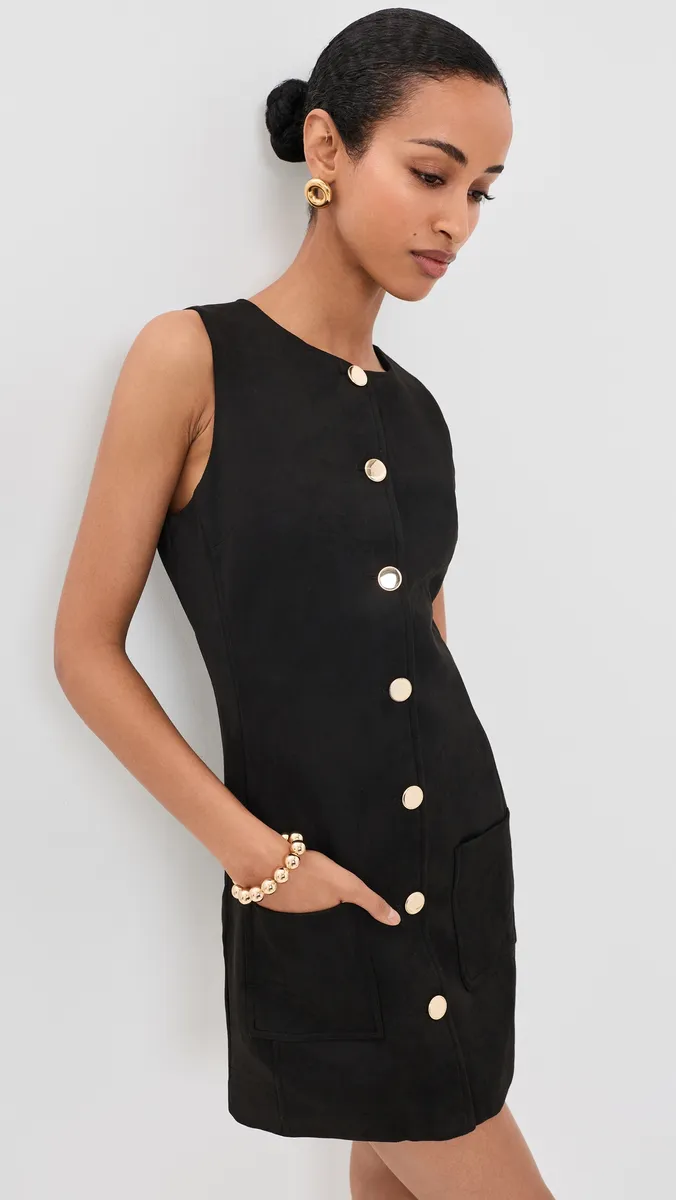 endless rose Faux Suede Round Neck Buttoned Mini Dress | Thumbnail 2