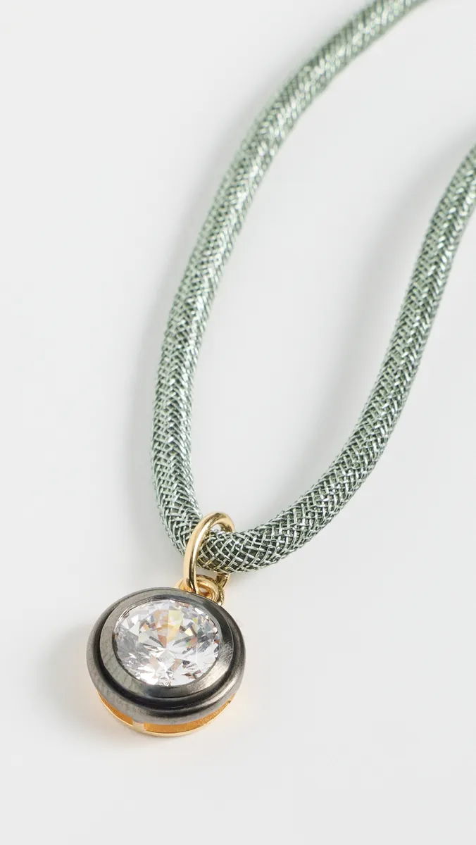 HART Rhodium Bezel Green Sparkle Cord Necklace | Thumbnail 5