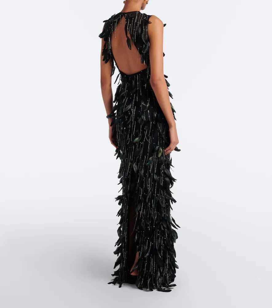 Costarellos Renia embellished feather-trimmed tulle gown | Thumbnail 2