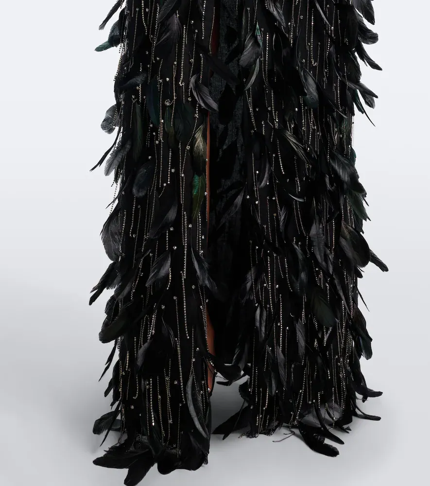 Costarellos Renia embellished feather-trimmed tulle gown | Thumbnail 3