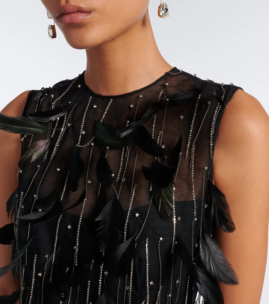 Costarellos Renia embellished feather-trimmed tulle gown | Thumbnail 4