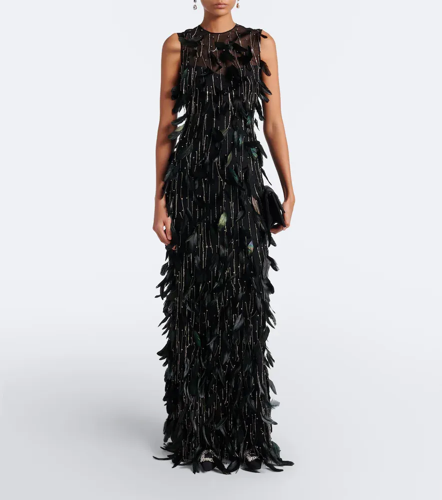 Costarellos Renia embellished feather-trimmed tulle gown | Thumbnail 5