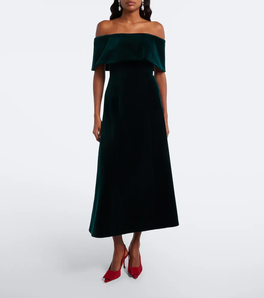 Emilia Wickstead Off-shoulder cotton velvet midi dress | Thumbnail 4 Emilia Wickstead Off-shoulder cotton velvet midi dress | Thumbnail 4
