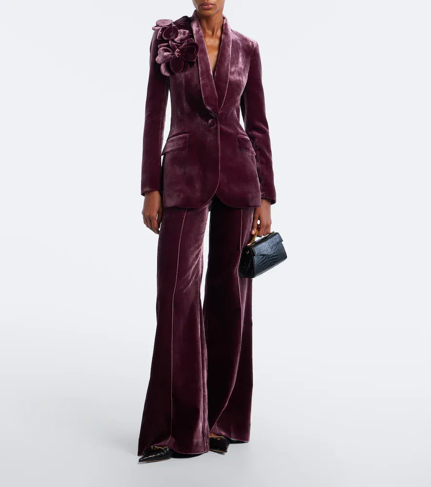 Elie Saab Floral-appliqué silk-blend velvet blazer | Thumbnail 2