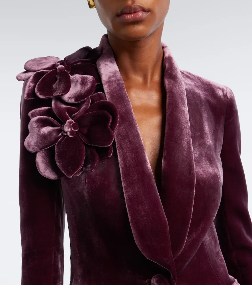 Elie Saab Floral-appliqué silk-blend velvet blazer | Thumbnail 3