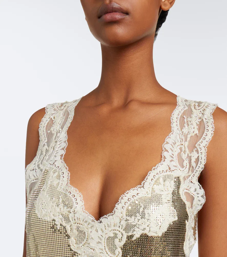 Rabanne Lace-trimmed chainmail midi dress | Thumbnail 2