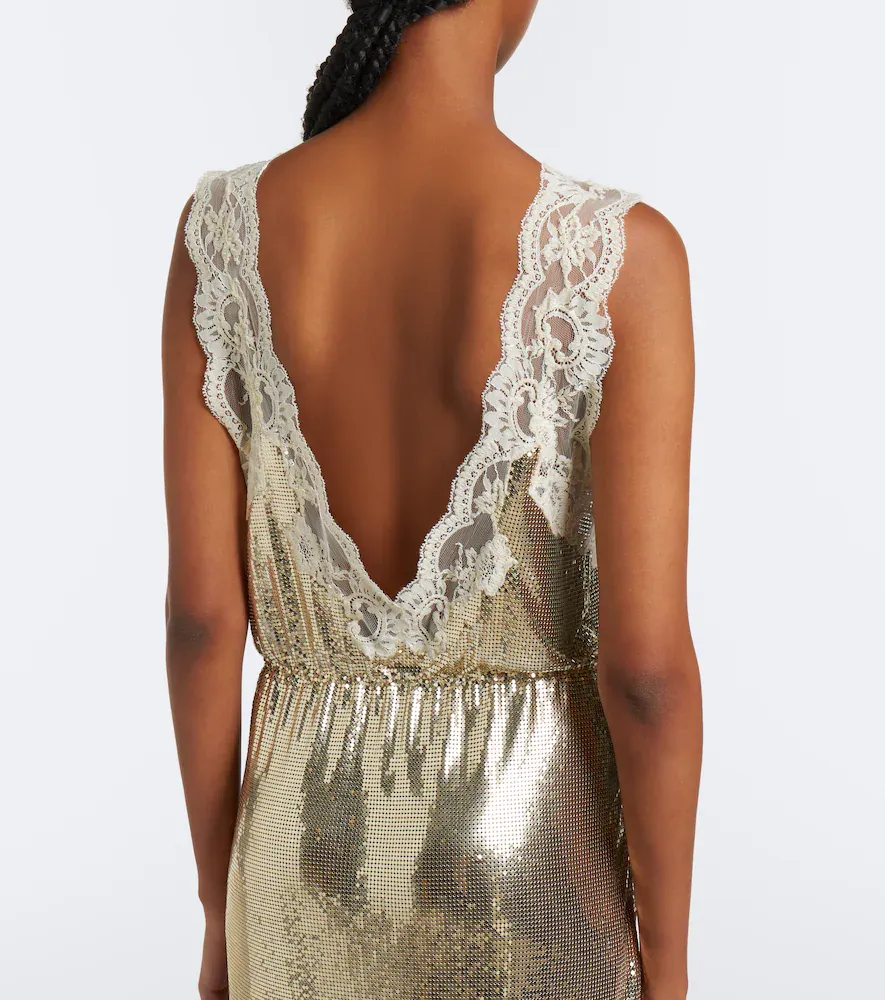 Rabanne Lace-trimmed chainmail midi dress | Thumbnail 5