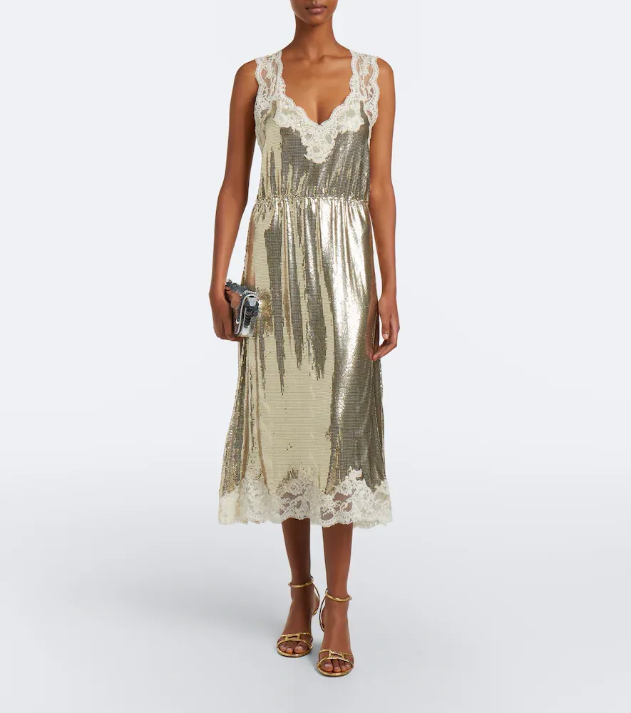 Rabanne Lace-trimmed chainmail midi dress | Thumbnail 6