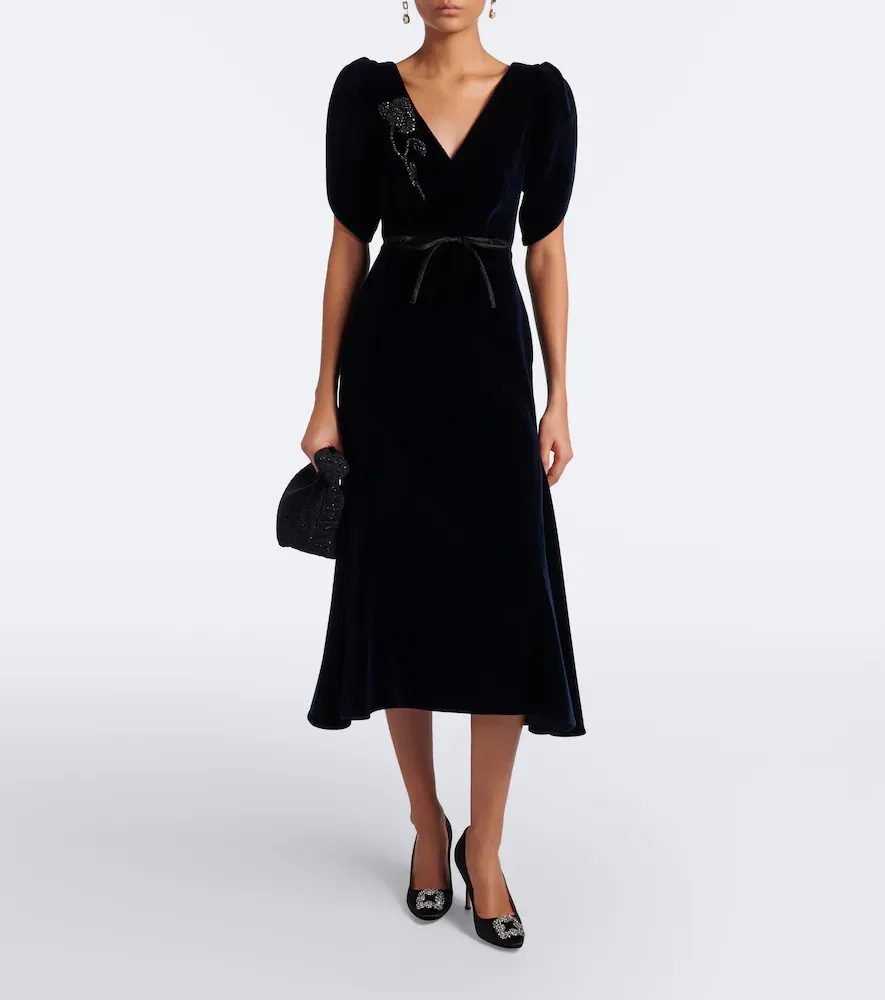 Erdem Embellished cotton velvet midi dress | Thumbnail 4 Erdem Embellished cotton velvet midi dress | Thumbnail 4