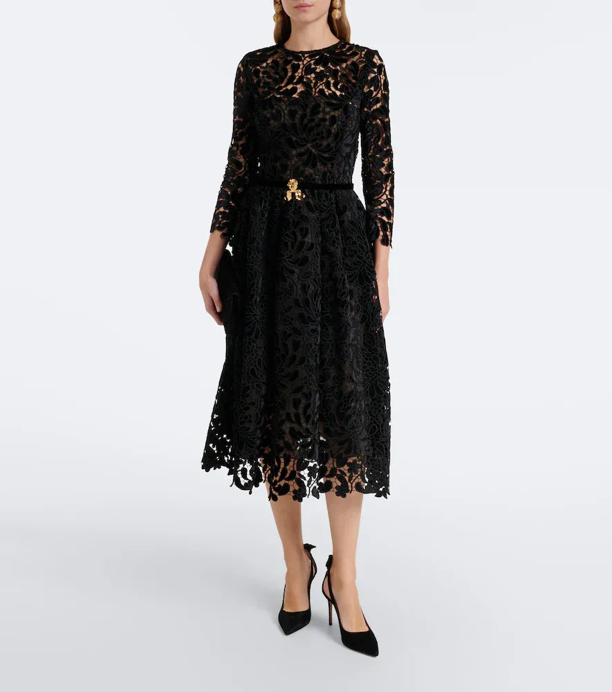 Oscar de la Renta Belted guipure lace midi dress | Thumbnail 4