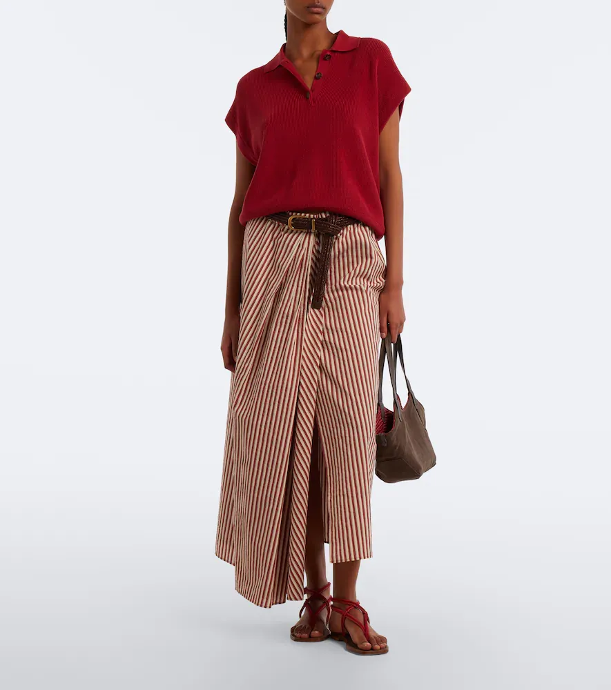 Brunello Cucinelli Striped pleated cotton-blend maxi skirt | Thumbnail 2