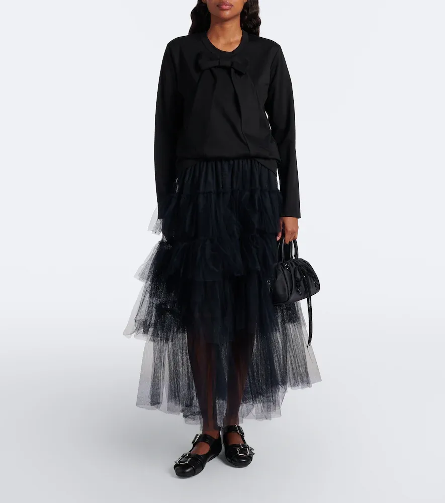 NOIR KEI NINOMIYA Bow-detail cotton jersey top | Thumbnail 5