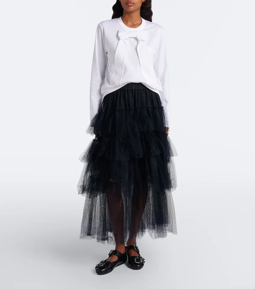 NOIR KEI NINOMIYA Bow-detail cotton jersey top | Thumbnail 3