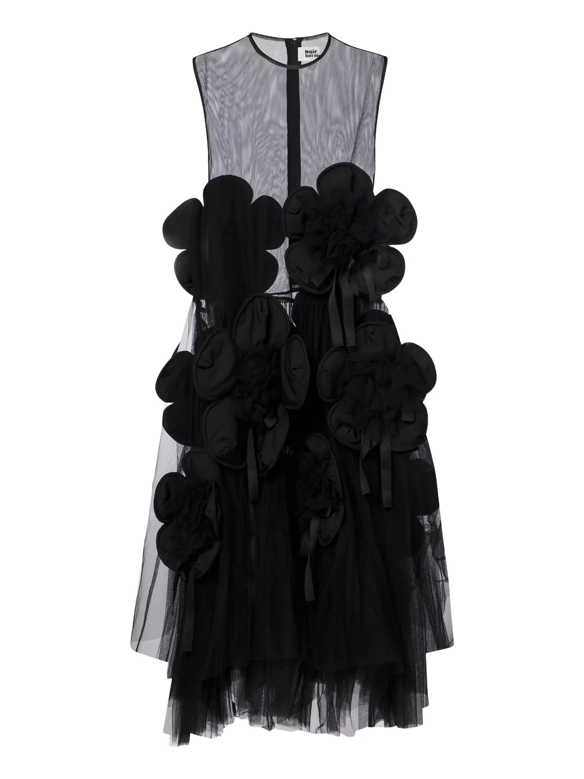 NOIR KEI NINOMIYA Floral-appliqué sheer mesh midi dress