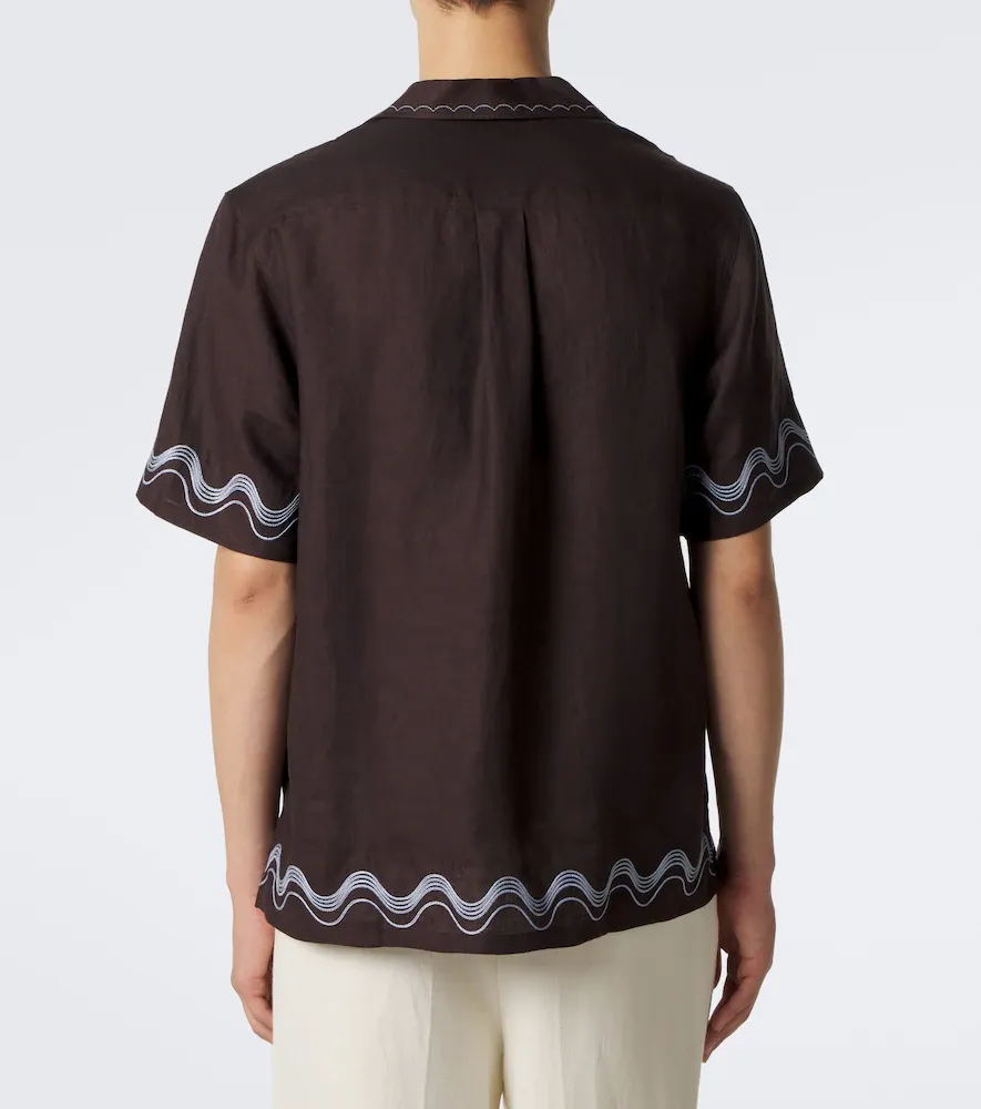 Frescobol Carioca Alves embroidered linen bowling shirt | Thumbnail 2