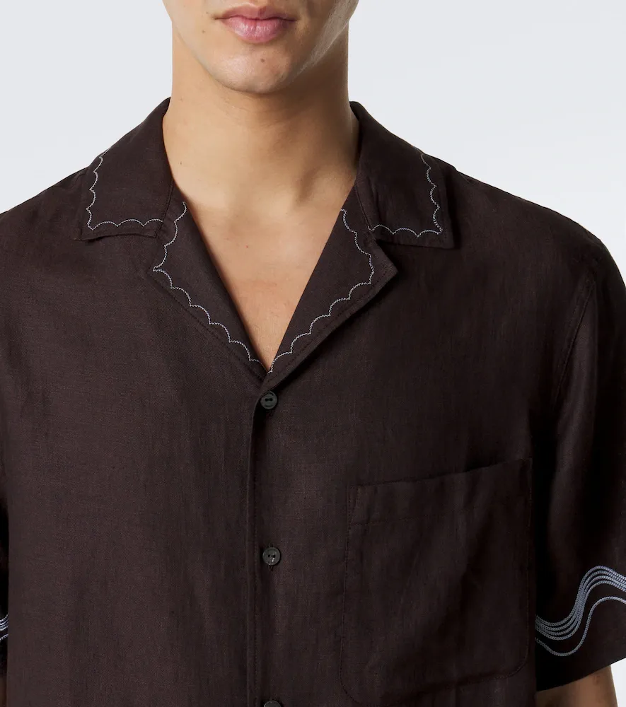 Frescobol Carioca Alves embroidered linen bowling shirt | Thumbnail 3
