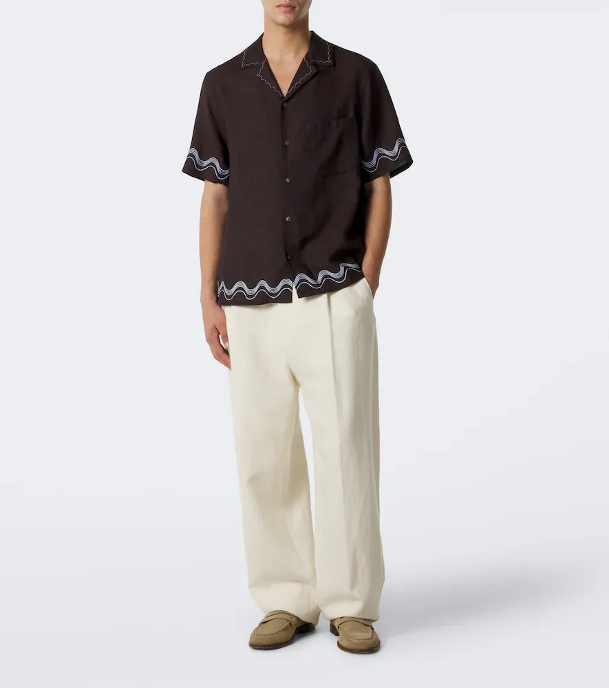 Frescobol Carioca Alves embroidered linen bowling shirt | Thumbnail 4