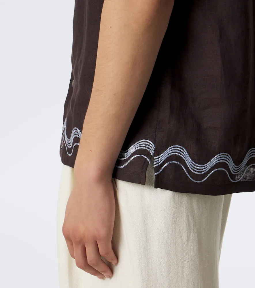 Frescobol Carioca Alves embroidered linen bowling shirt | Thumbnail 5