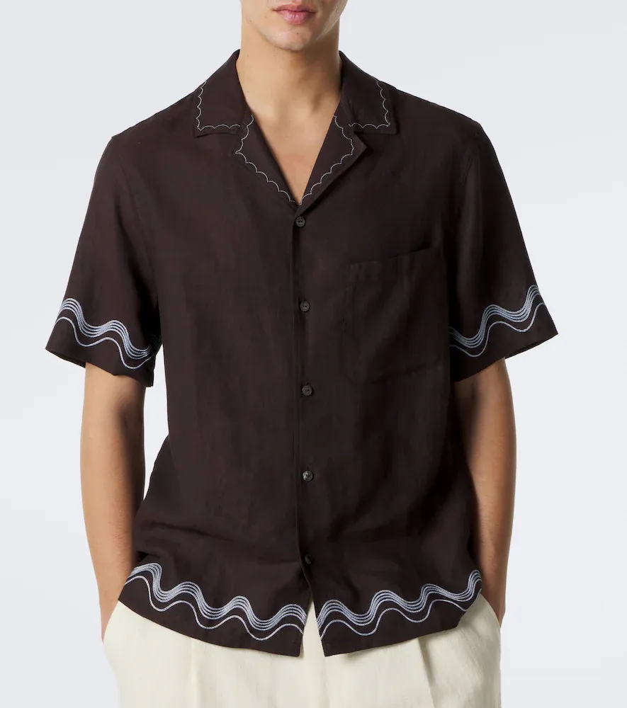Frescobol Carioca Alves embroidered linen bowling shirt | Thumbnail 6