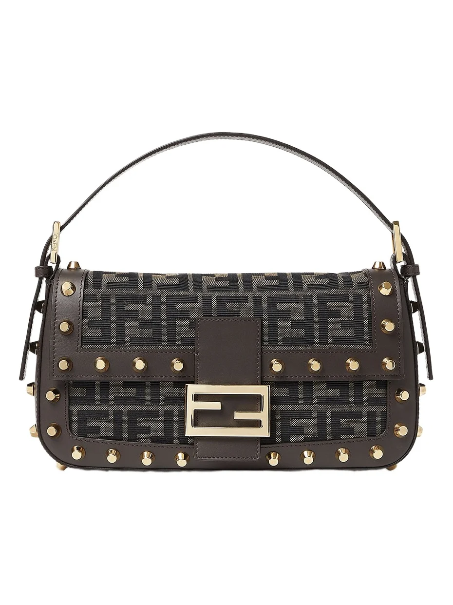 Fendi Baguette 26424 FF Zucca Jacquard Bag with Studs