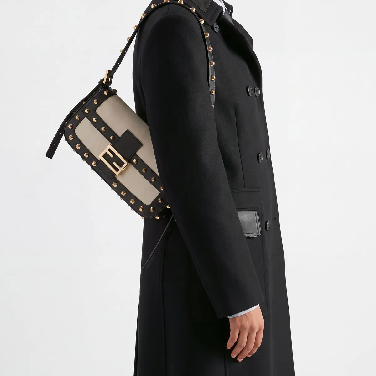 Fendi Baguette 26424 Pergamena Leather Bag with Studs | Thumbnail 2