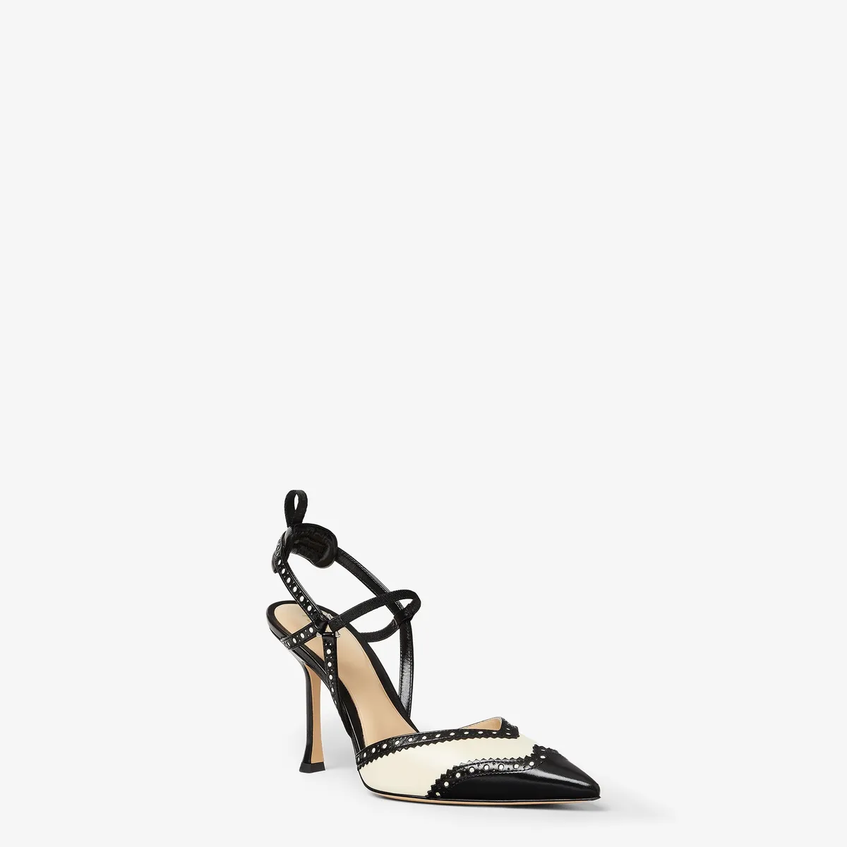 Fendi Colibrì Brogues High-Heeled Parchment and Black Leather Slingbacks | Thumbnail 2 Fendi Colibrì Brogues High-Heeled Parchment and Black Leather Slingbacks | Thumbnail 2
