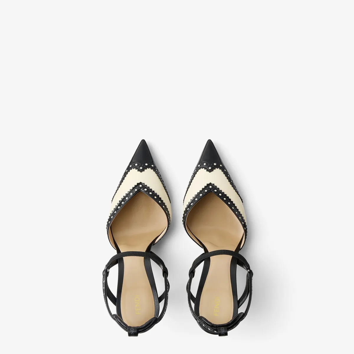 Fendi Colibrì Brogues High-Heeled Parchment and Black Leather Slingbacks | Thumbnail 4 Fendi Colibrì Brogues High-Heeled Parchment and Black Leather Slingbacks | Thumbnail 4