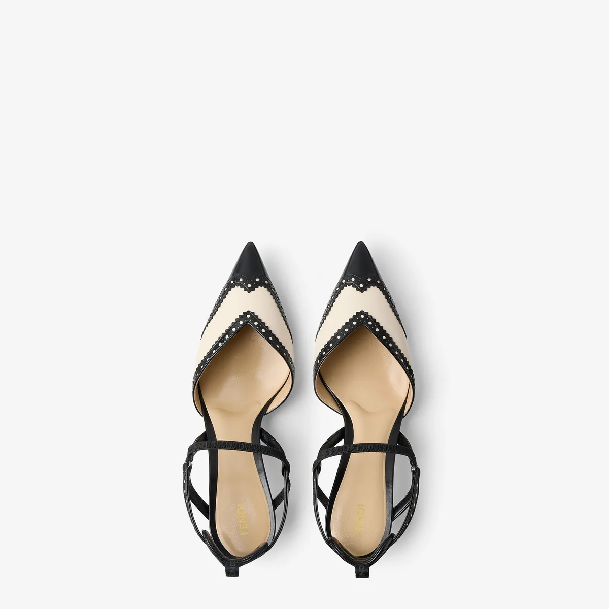 Fendi Colibrì Brogues High-Heeled Parchment and Black Leather Slingbacks | Thumbnail 4 Fendi Colibrì Brogues High-Heeled Parchment and Black Leather Slingbacks | Thumbnail 4