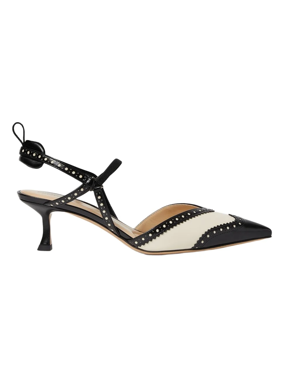 Fendi Colibrì Brogues High-Heeled Parchment and Black Leather Slingbacks