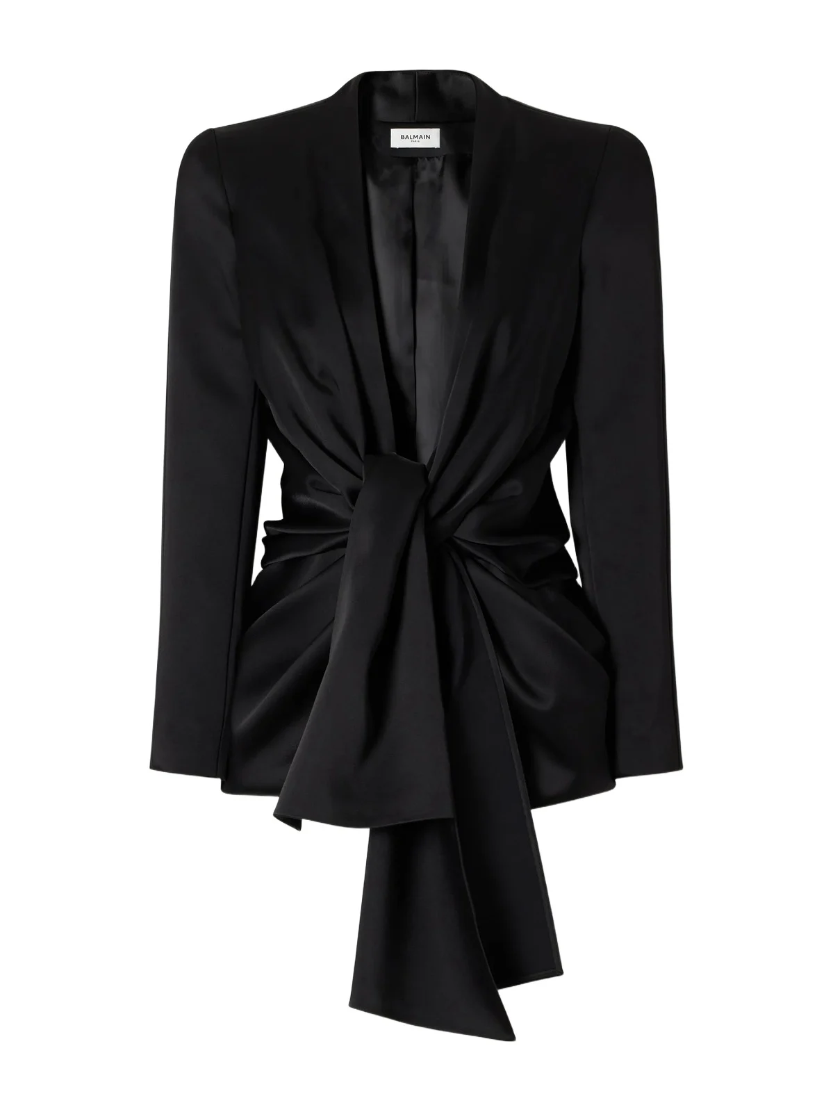 Balmain Tie-detailed Draped Satin-crepe Jacket