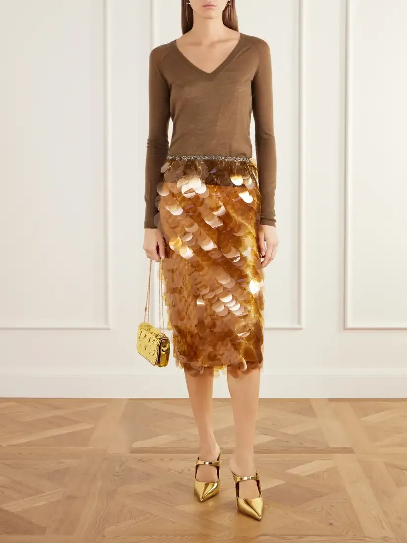 Rabanne Sequined Chainmail Midi Skirt | Thumbnail 2